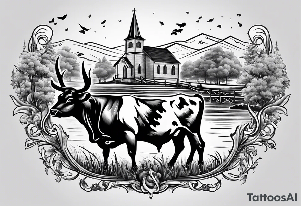 hunting and cows and bulls and fishing and love and church. tattoo idea