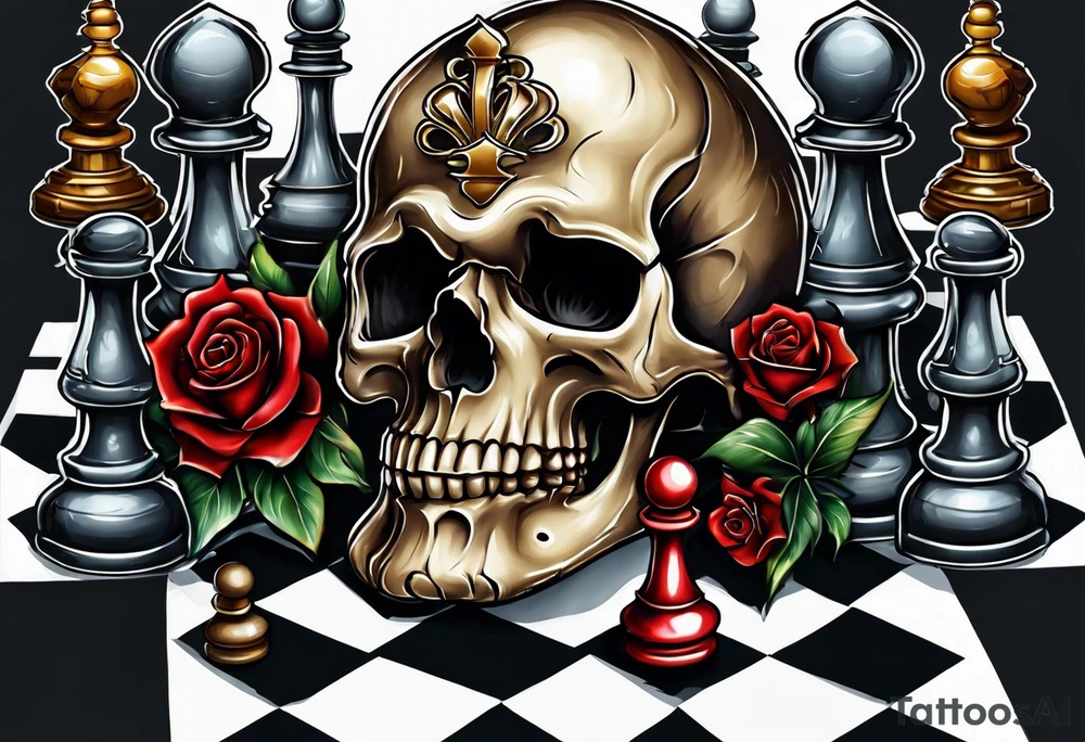 skull and chess pieces tattoo idea