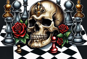 skull and chess pieces tattoo idea
