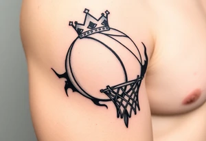 Basketball and basketball hoop with a crown, tribal influence tattoo idea