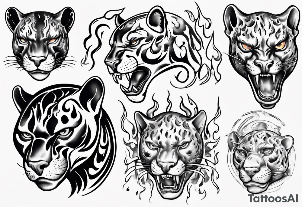 Panther with flames tattoo idea
