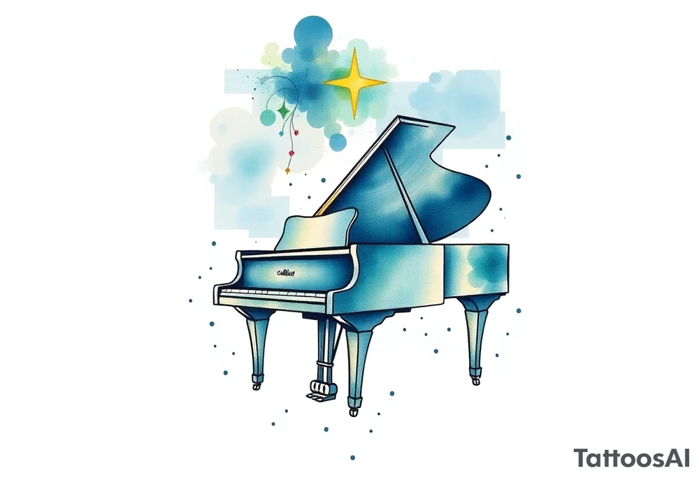 dreamy grand piano under the star tattoo idea