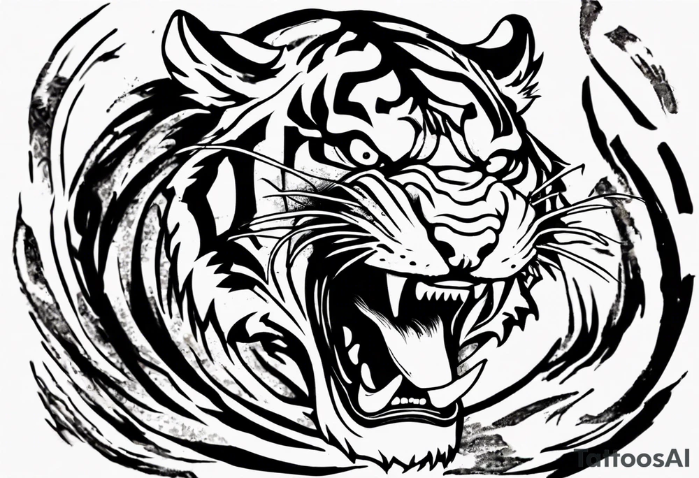 Ferocious Tiger roaring using ancient japaniese ink tattoo idea