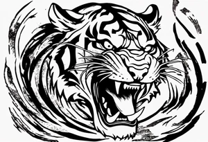 Ferocious Tiger roaring using ancient japaniese ink tattoo idea