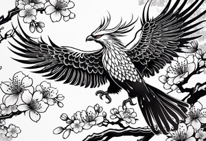 traditional Japanese phoenix and cherry blossoms no background tattoo idea