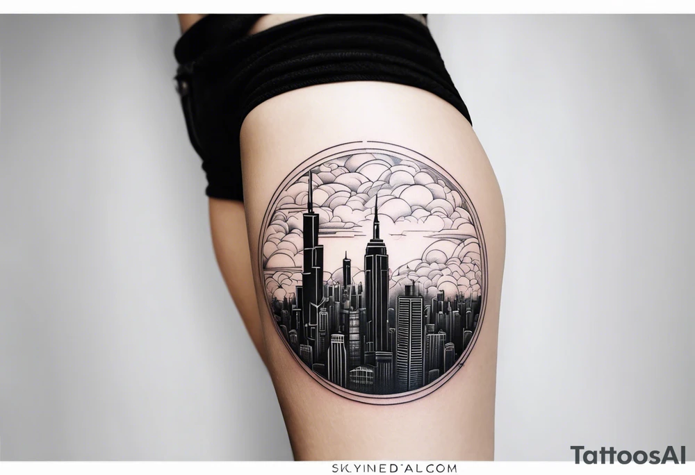 skyline tattoo with clouds tattoo idea