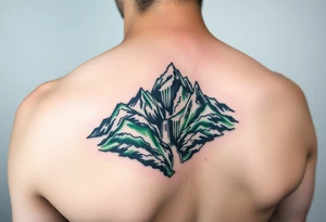 သား  surrounded by a colorful green mountainside with a waterfall tattoo idea