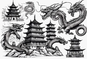 oriental castle with a dragon tattoo idea