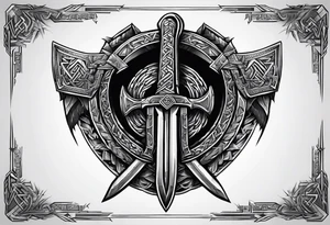Valhalla sword shield axe Valknut chains tattoo idea