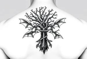 poison tree wrapped around an ankh with bats surrounding the tree forearm tattoo tattoo idea