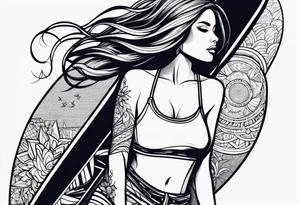 A girl that surfs on a longboard tattoo idea