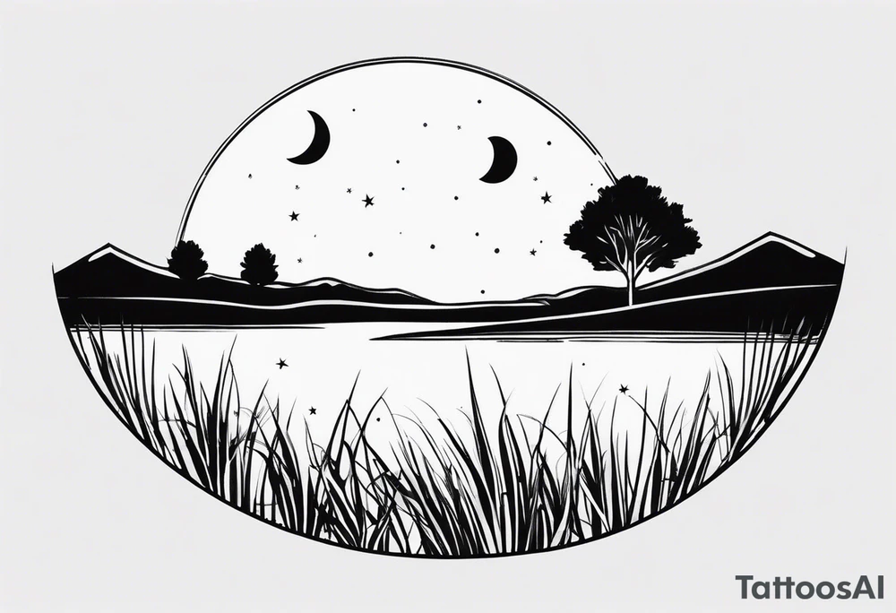 the moon shining down onto a patch of grass tattoo idea