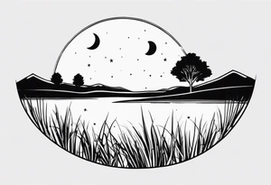 the moon shining down onto a patch of grass tattoo idea