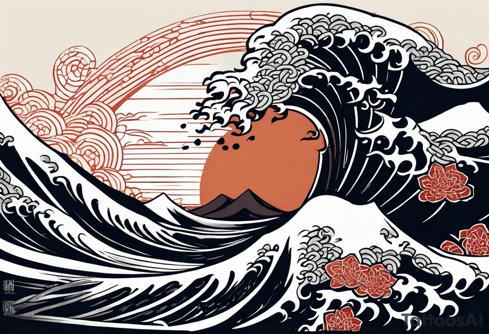 celtic pattern in the negative space japanese wave.  . clouds tattoo idea