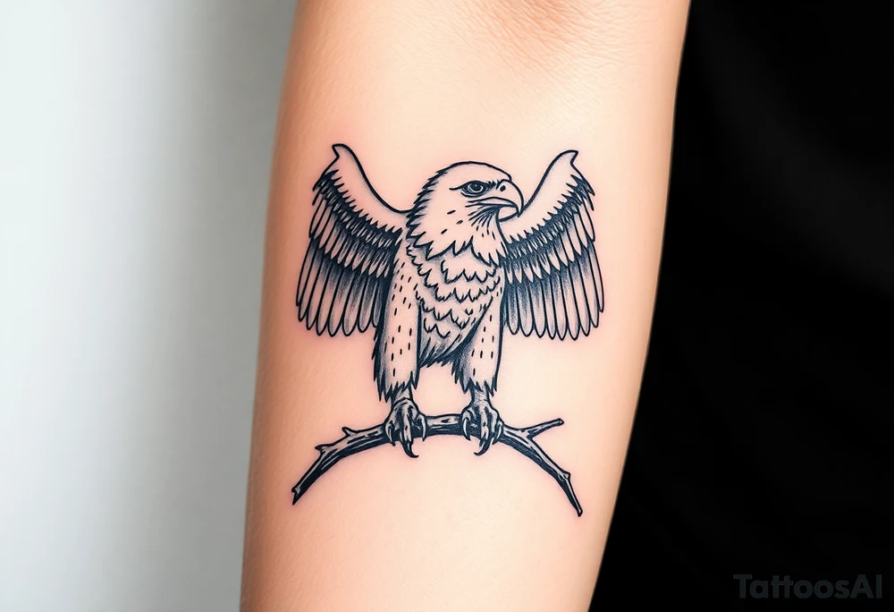 A majestic Moravian eagle perched on a branch, its wings spread wide, symbolizing freedom and strength tattoo idea