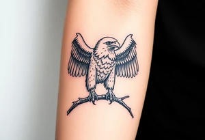 A majestic Moravian eagle perched on a branch, its wings spread wide, symbolizing freedom and strength tattoo idea