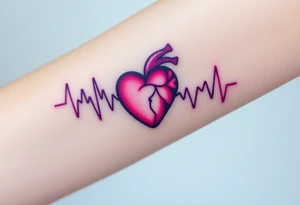 A heartbeat that transitions into sound waves, colored in vibrant neon colors like turquoise, purple, and fuchsia, representing a modern twist on emotion. tattoo idea