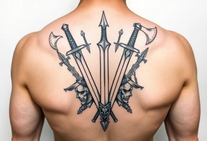 Armoury with sheild sword spears and axe tattoo idea