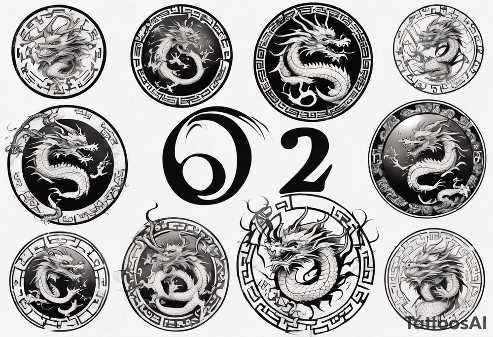 Chinese dragon in a circular shape with "02.03" written on its skin tattoo idea