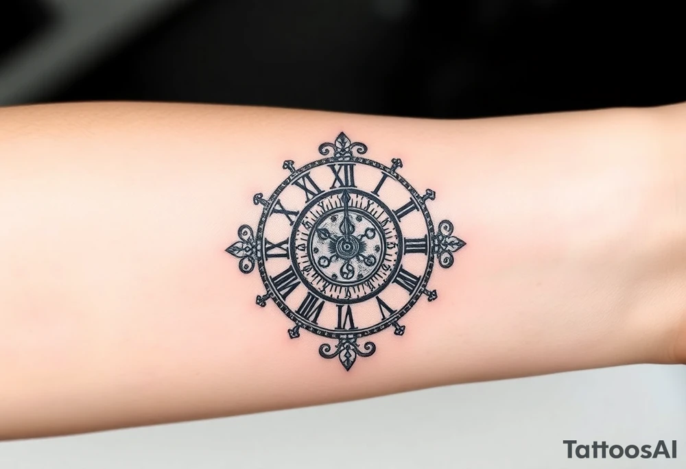 vintage roman numerals within ornate clockwork mechanism tattoo idea
