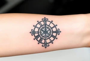 vintage roman numerals within ornate clockwork mechanism tattoo idea
