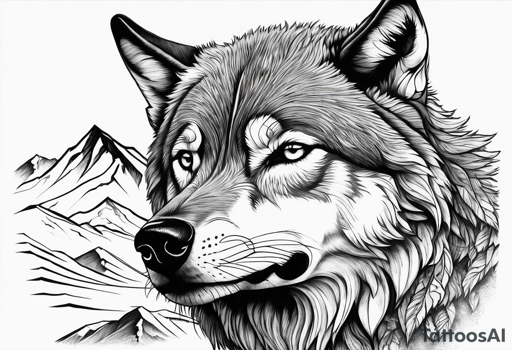 Mountains, wolf in it tattoo idea