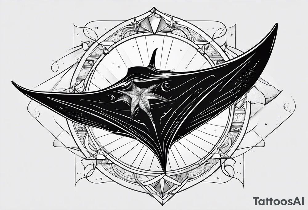 Manta ray with a nautical star inside tattoo idea