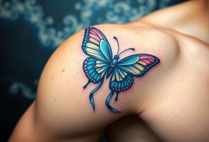 ethereal butterfly with flowing silk ribbons in moonlight tattoo idea