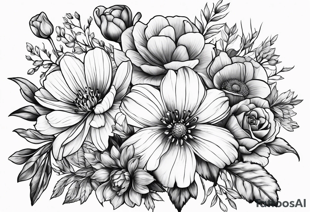 May november December February birth flower bouquet tattoo idea