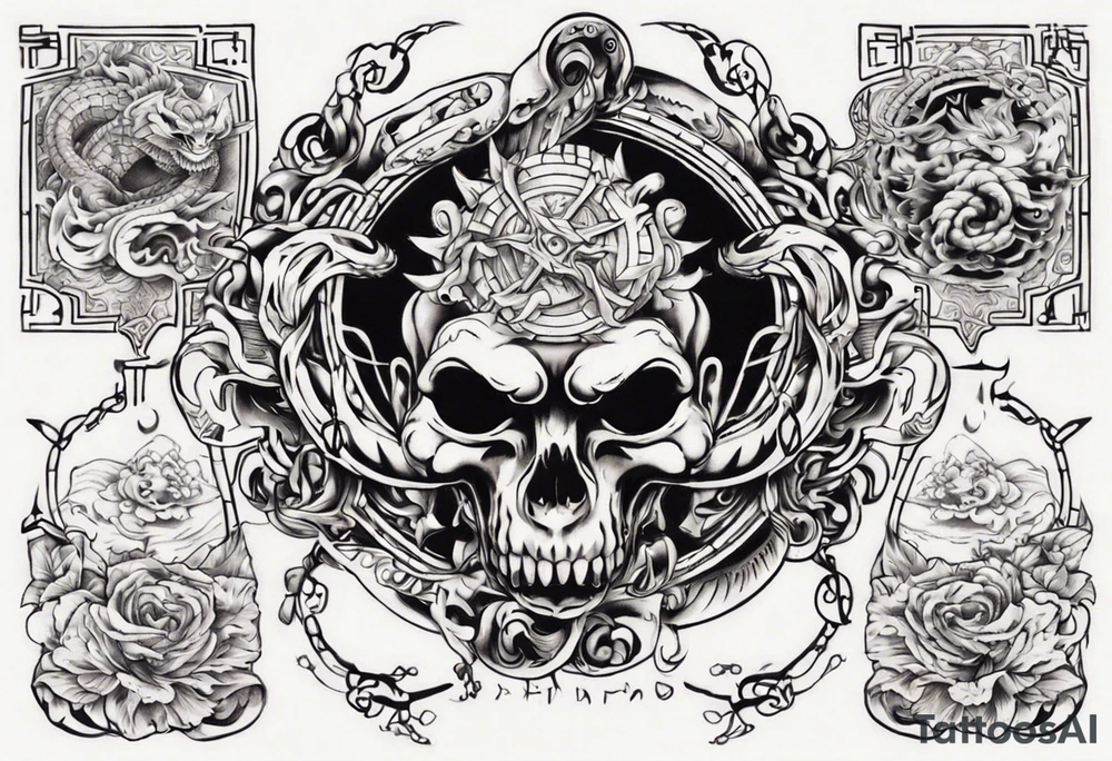 I want chest tattoo for men in japanese style . Tattoo may include some symbols from these themes : gemini , snake,compas,travel, born 1989, thailand, ukraine , listen tattoo idea