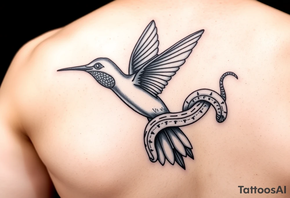 Humming bird held by hissing snake tattoo idea