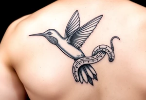 Humming bird held by hissing snake tattoo idea