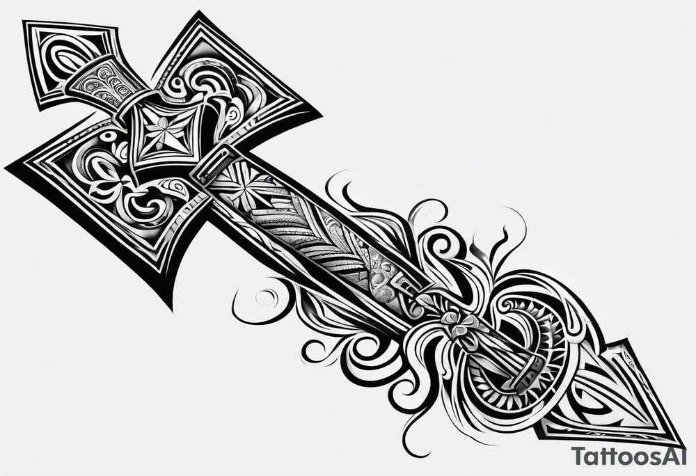ankh mixed maori whole arm tattoo idea