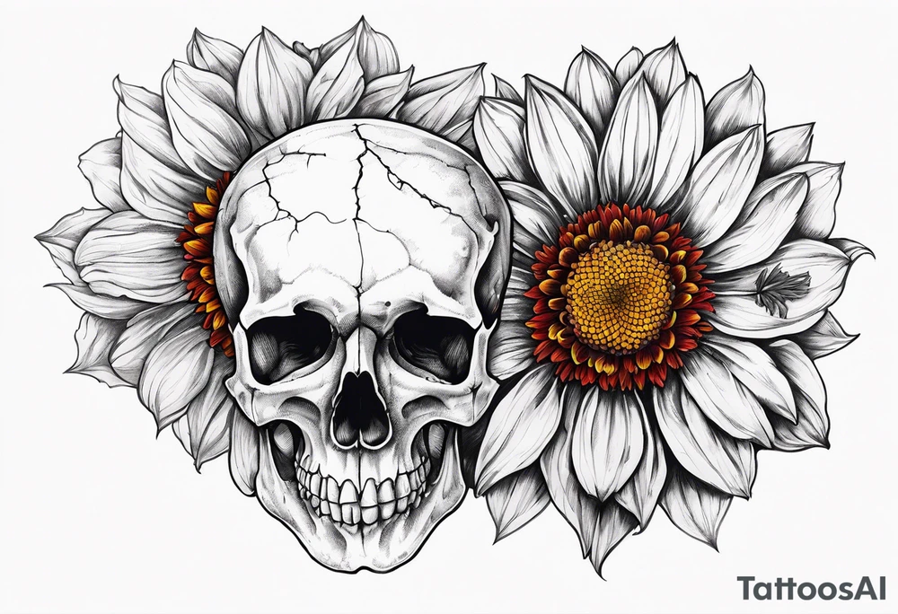 Indian blanket flower skull tattoo idea