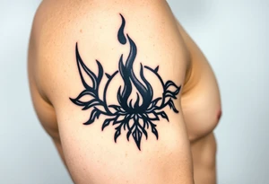 flame in a blooming roots circle tattoo idea