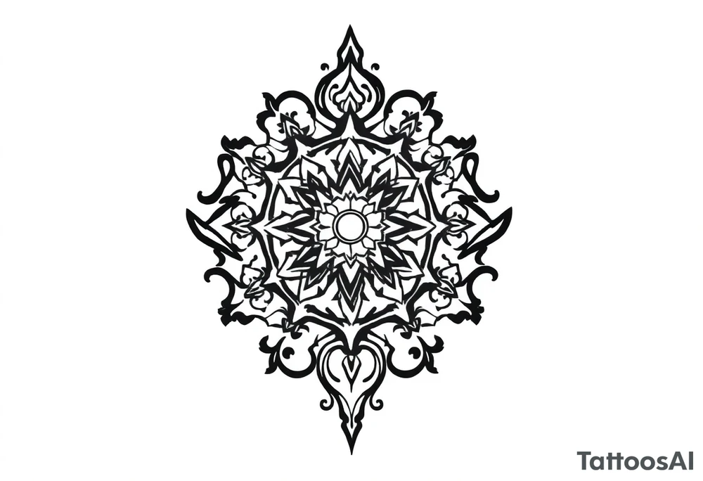 mytical shaman and witch ancient ornament with rhyme tattoo idea