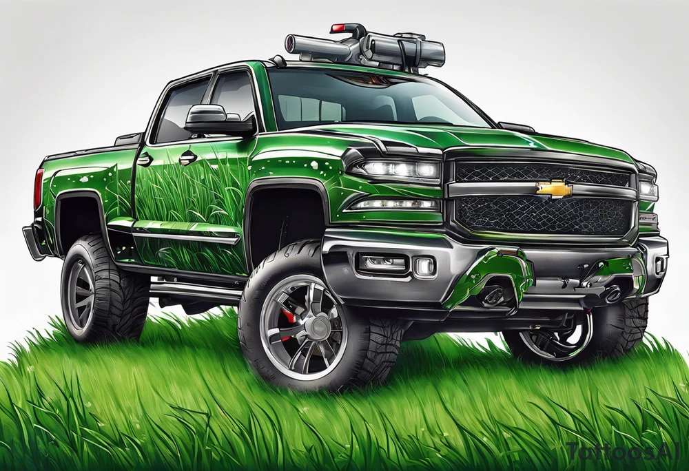 Automatic lawn sprinkler with green grass tattoo idea