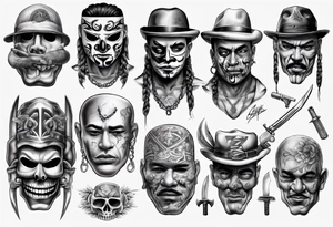 realistic chicano
masks weapons and gangsters tattoo idea