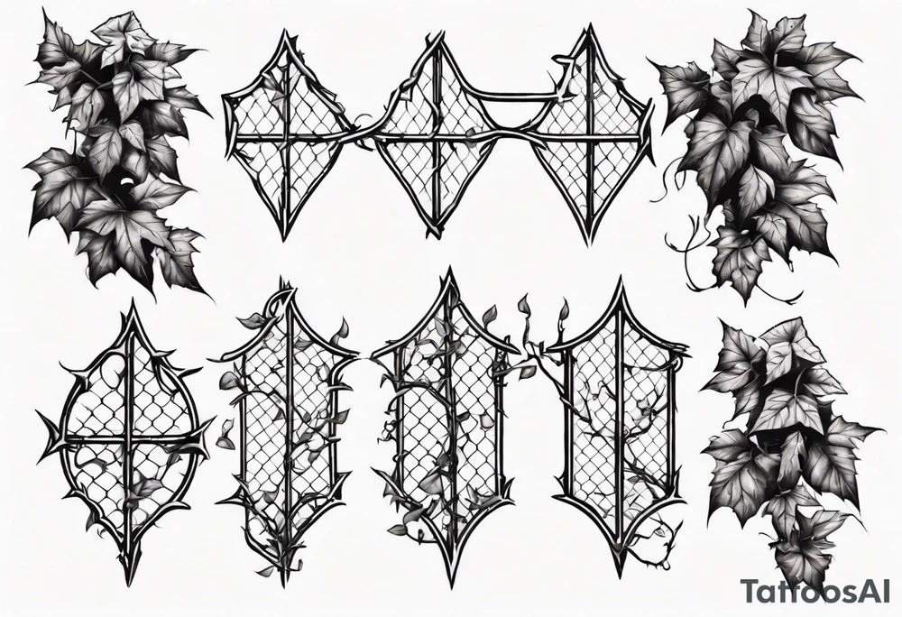 chain link fence with pointy ivy tattoo idea