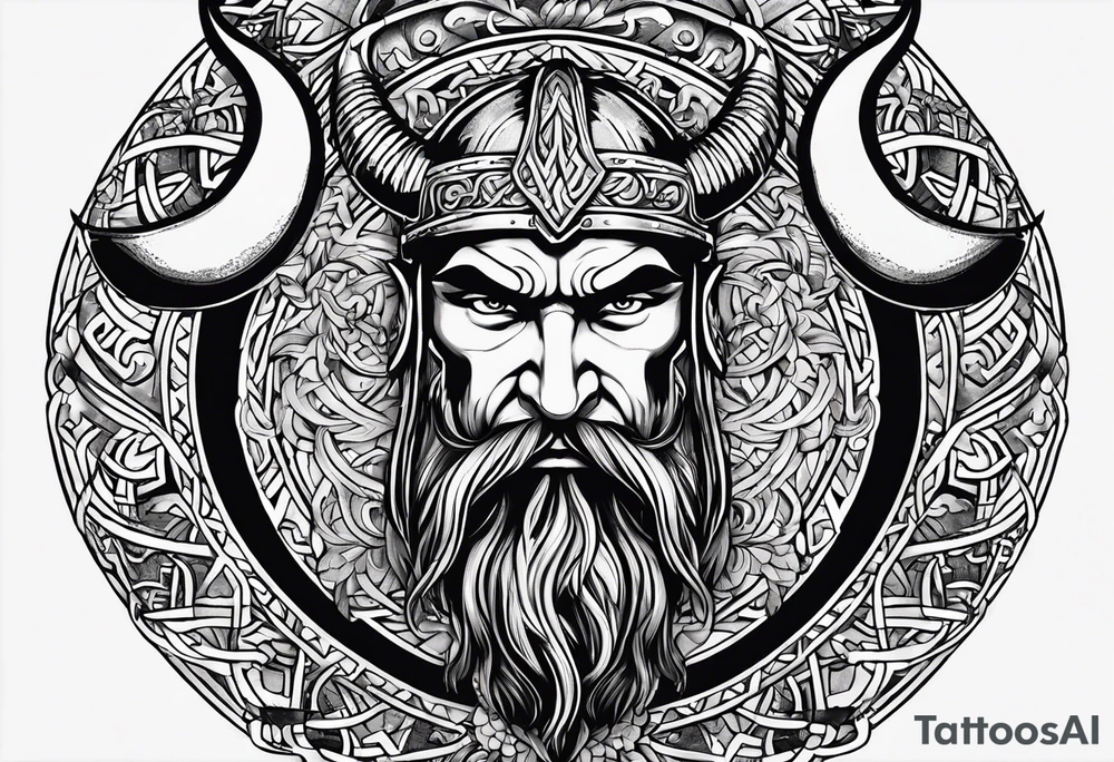 Make a viking tattoo use the triple horns symbol and viking art tattoo idea