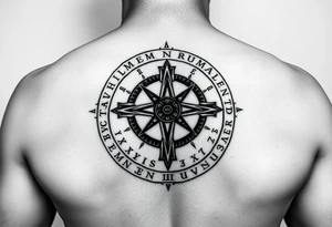 satanic cross and ancient runes with Latin words on back of hand in a circle format tattoo idea