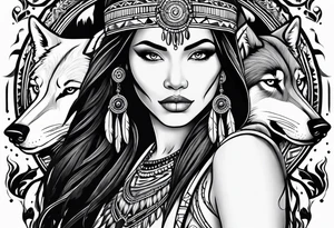 Native American woman with a wolf tattoo idea