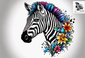 Jigsaw piece with autism awareness colours inside it and a zebra bursting out of the piece tattoo idea