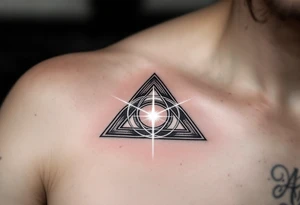 Trinity Symbol – A geometric interlocking triangle with white light emanating from the center, representing the Father, Son, and Holy Spirit. tattoo idea