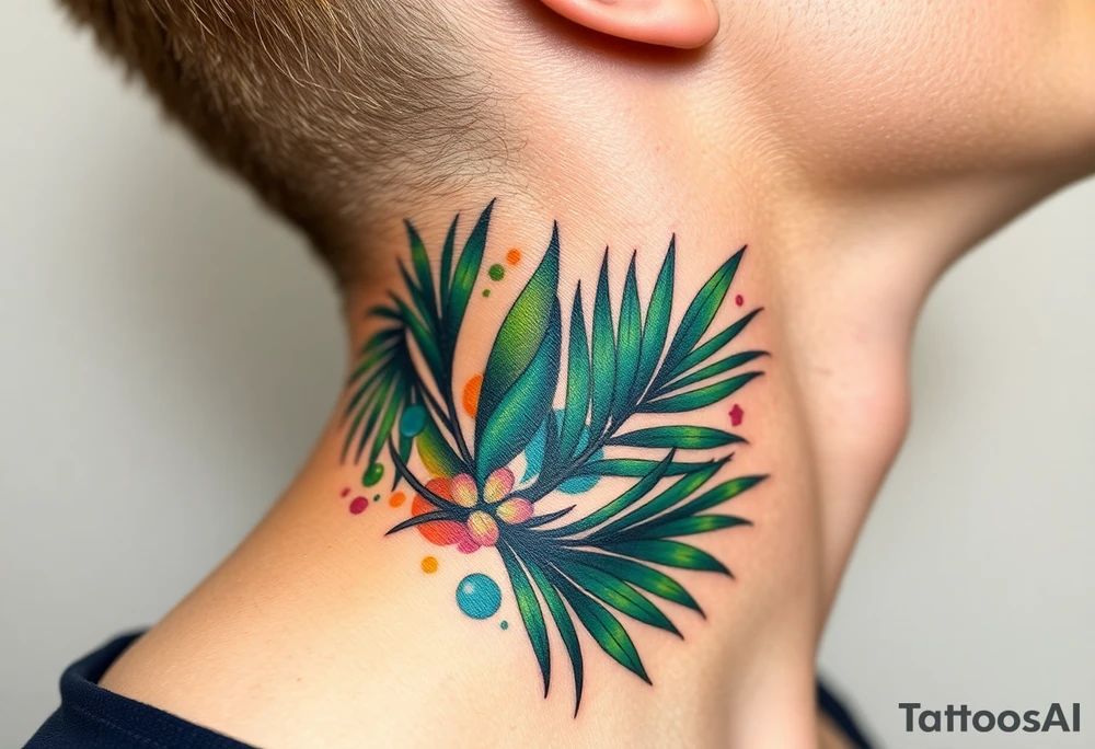 large palm leaves twisted side neck tattoo tattoo idea