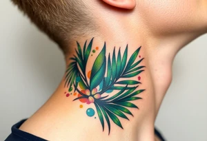 large palm leaves twisted side neck tattoo tattoo idea