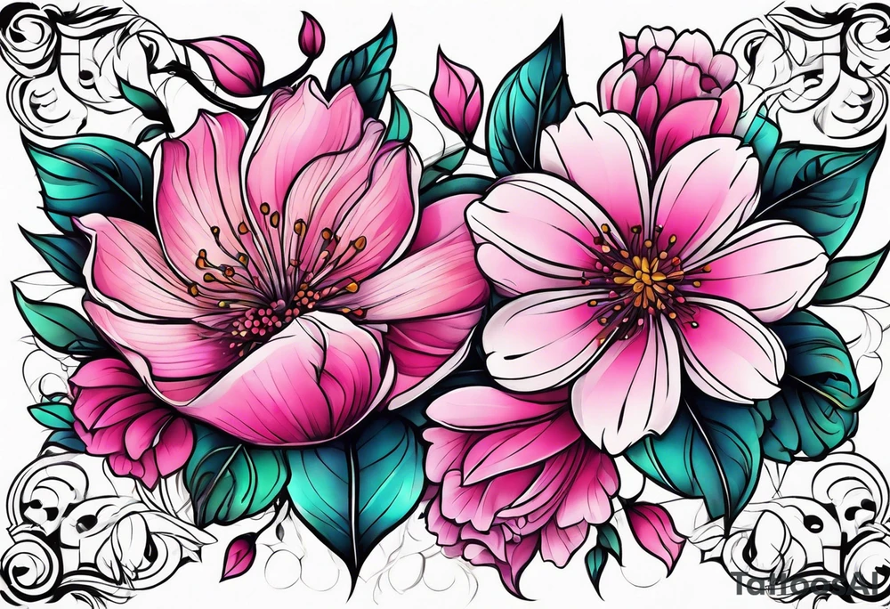 Pink flowers tattoo idea