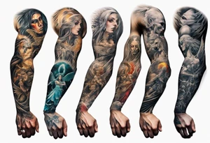 Full arm sleeves with 3 warrior angels on it tattoo idea
