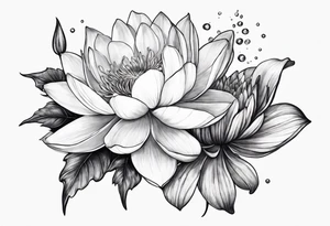 Larkspur and water lily with stems tied with ribbon tattoo idea