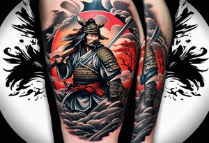 Samurai war themed full sleeve tattoo idea